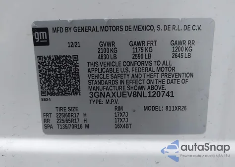 2022 Chevrolet Equinox Awd Lt from USA, damaged, VIN 3GNAXUEV8NL120741